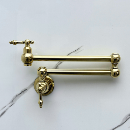 Unlacquered Brass Pot Filler with Lever Handles, Solid Brass Wall Mount Pasta Faucet
