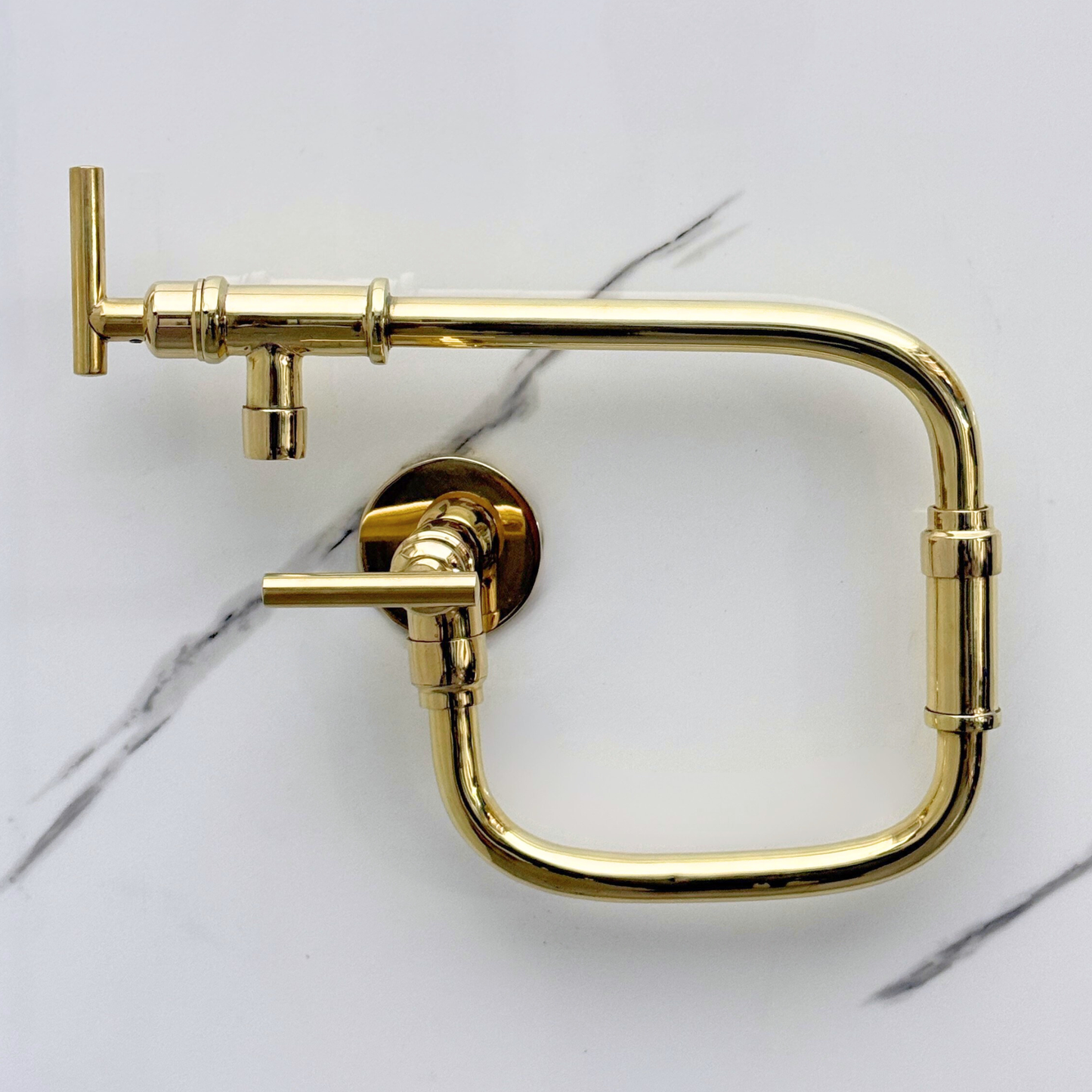 Unlacquered Brass Pot Filler with Lever Handles, Solid Brass Wall Mount Double Joint Swing Arms Pasta Faucet