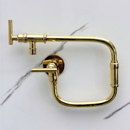 Unlacquered Brass Pot Filler with Lever Handles, Solid Brass Wall Mount Double Joint Swing Arms Pasta Faucet