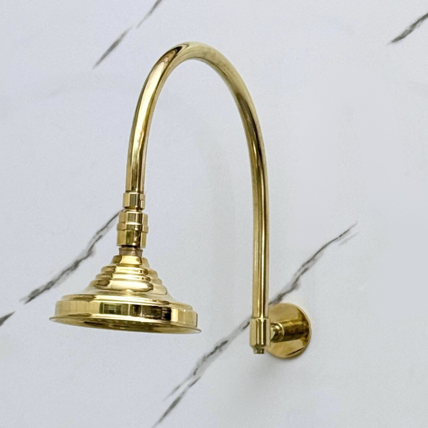 Unlacquered Brass Round Rain Shower Head with Arcuate Arm, Adjustable Brass Shower Head