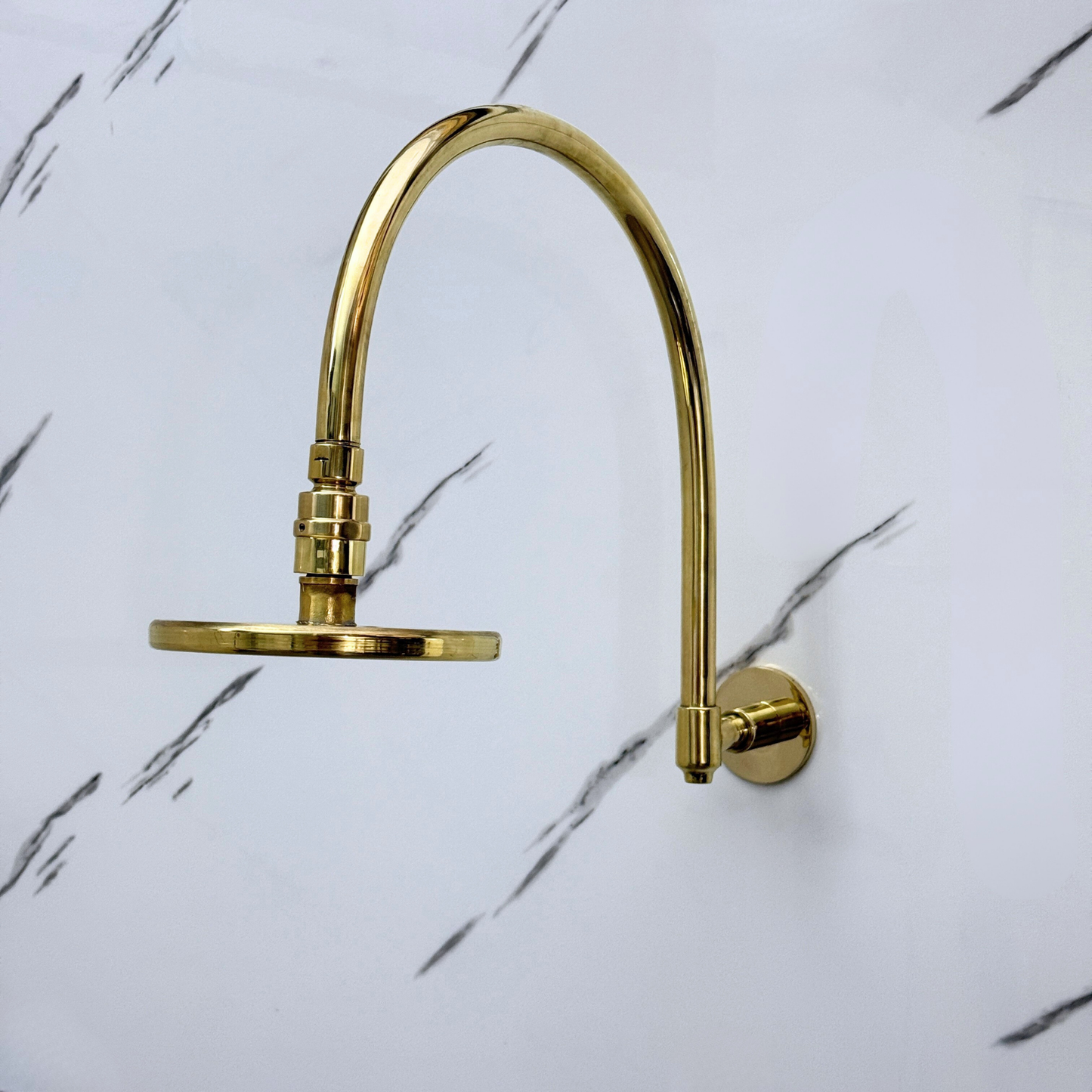 Unlacquered Brass Flat Rain Shower Head with Arcuate Arm, Adjustable Brass Shower Head