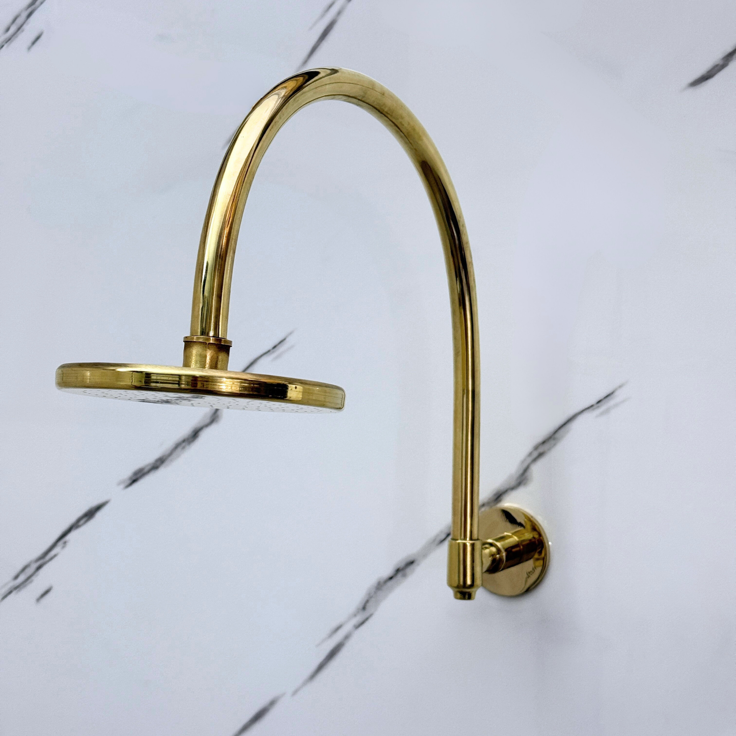 Unlacquered Brass Flat Rain Shower Head with Arcuate Arm, Adjustable Brass Shower Head