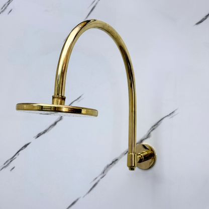 Unlacquered Brass Flat Rain Shower Head with Arcuate Arm, Adjustable Brass Shower Head