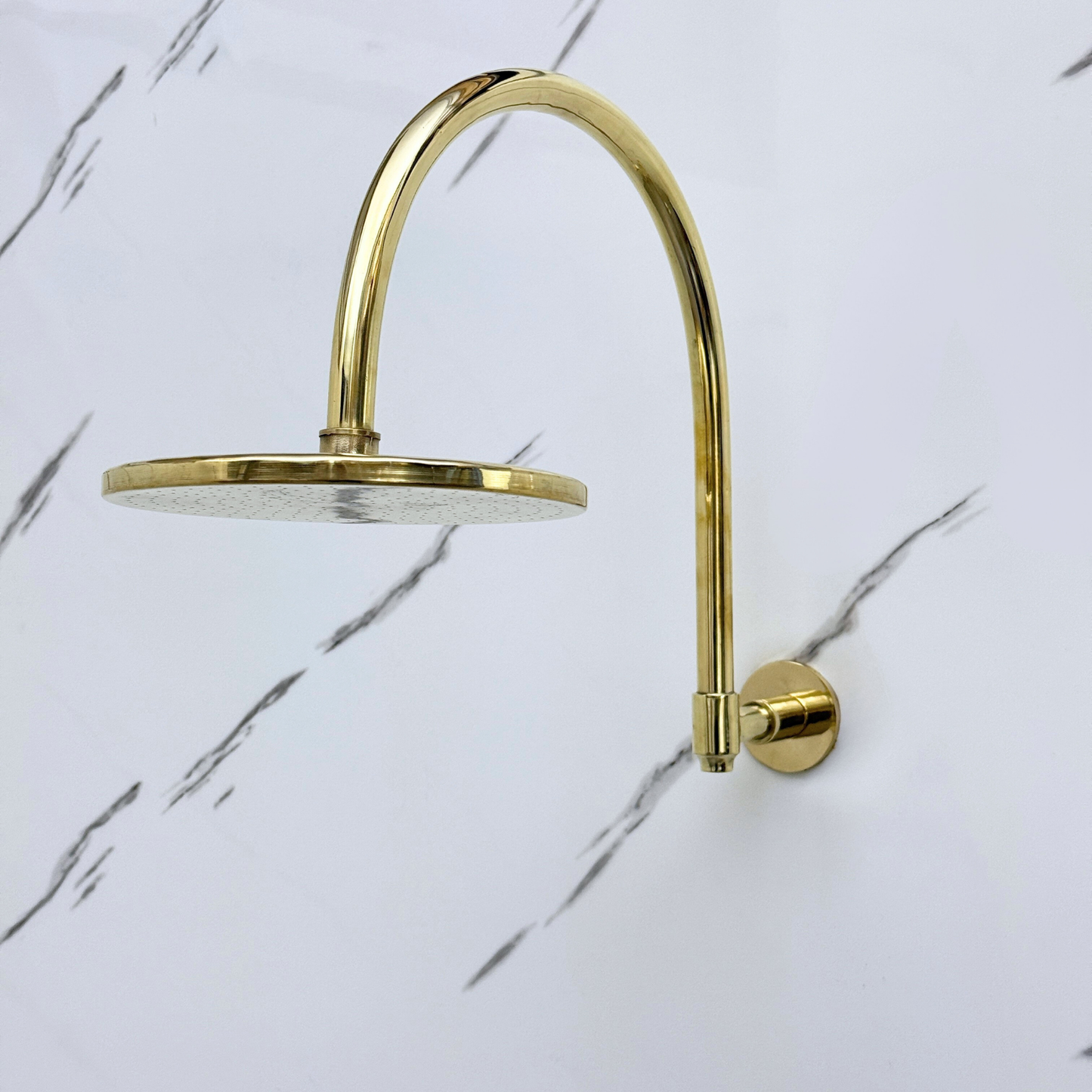 Unlacquered Brass Flat Rain Shower Head with Arcuate Arm, Adjustable Brass Shower Head