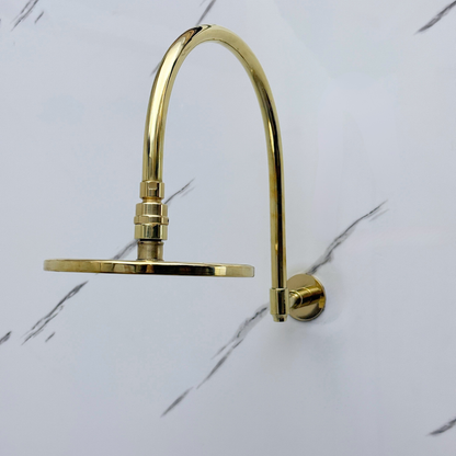 Unlacquered Brass Flat Rain Shower Head with Arcuate Arm, Adjustable Brass Shower Head