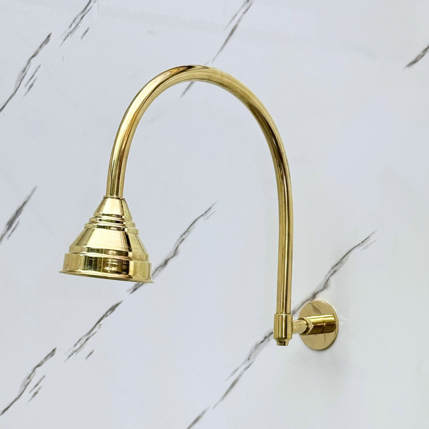 Unlacquered Brass Round Rain Shower Head with Arcuate Arm, Adjustable Brass Shower Head