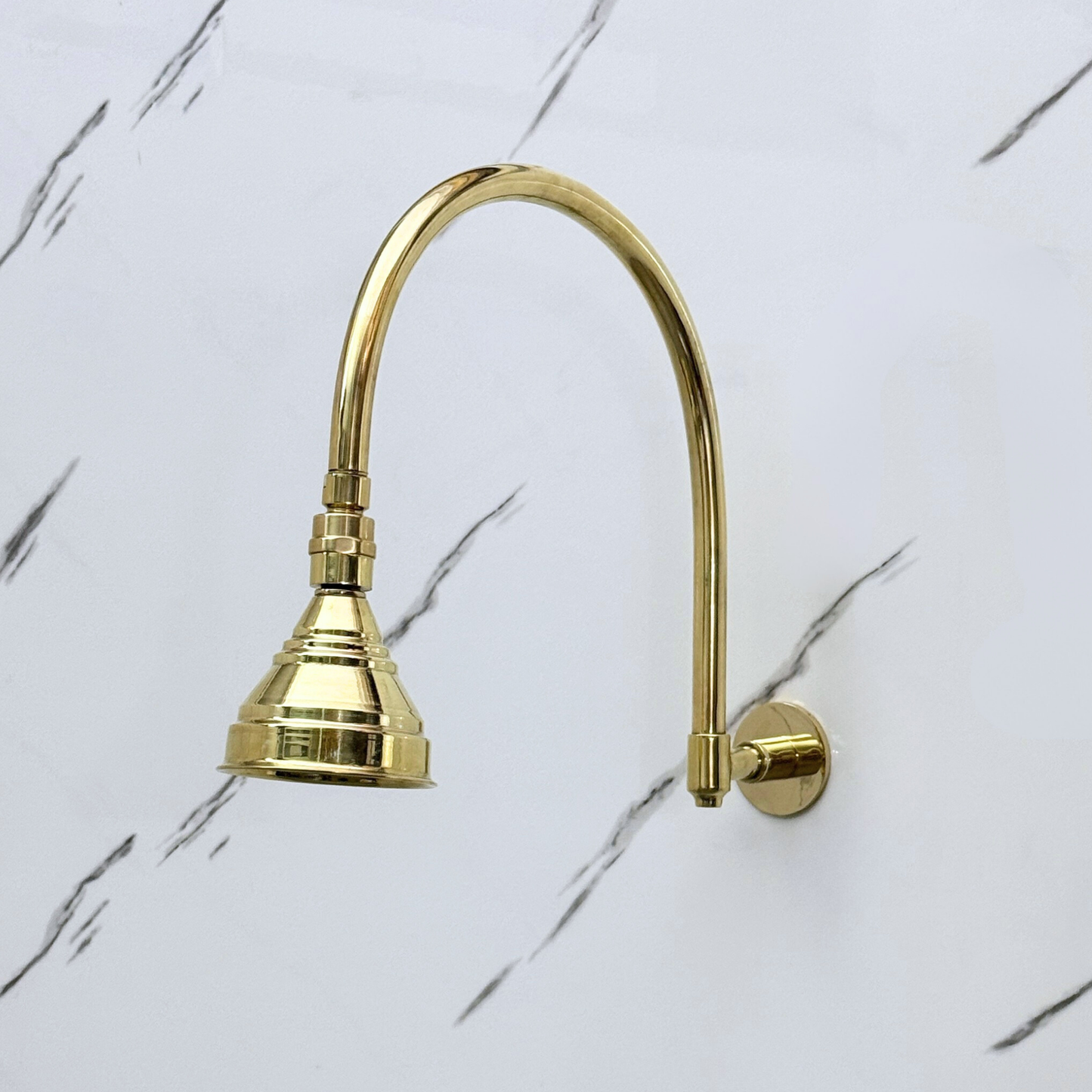 Unlacquered Brass Round Rain Shower Head with Arcuate Arm, Adjustable Brass Shower Head