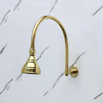Unlacquered Brass Round Rain Shower Head with Arcuate Arm, Adjustable Brass Shower Head