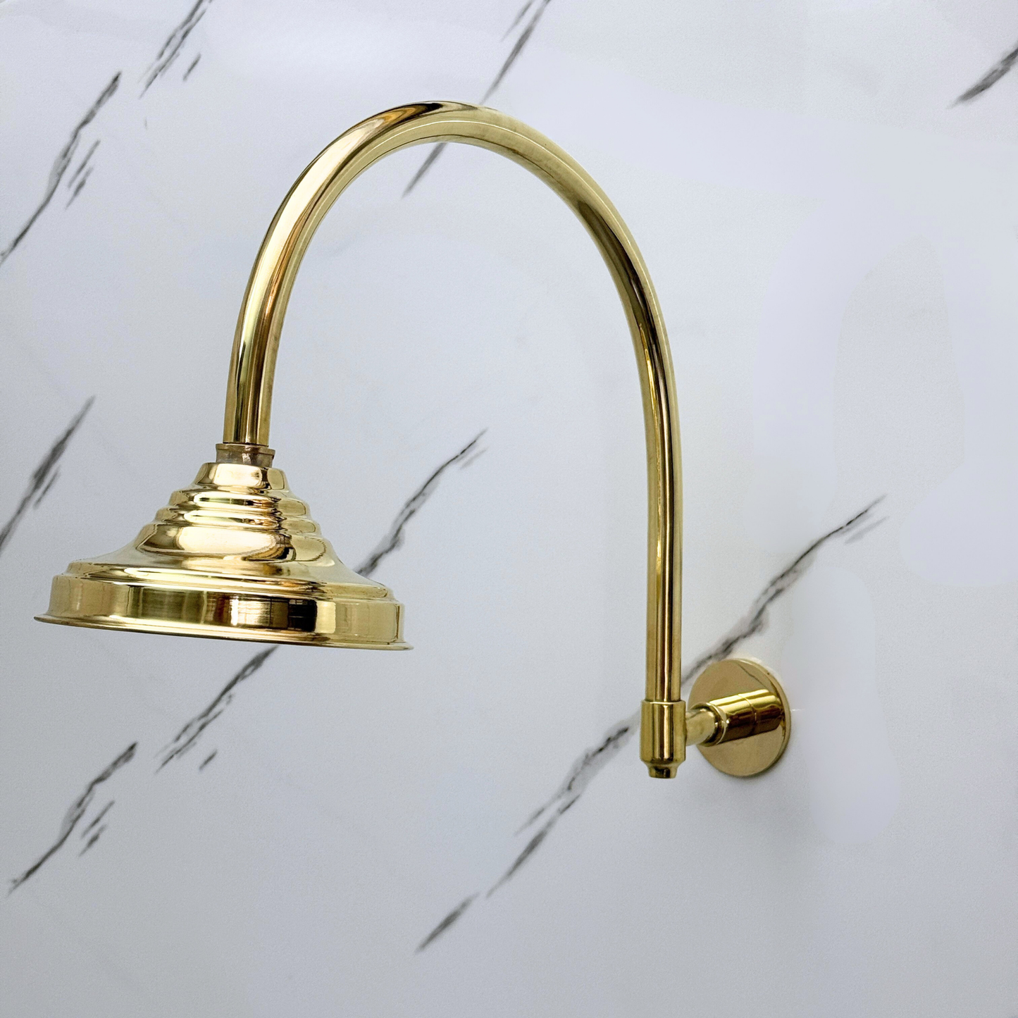 Unlacquered Brass Round Rain Shower Head with Arcuate Arm, Adjustable Brass Shower Head