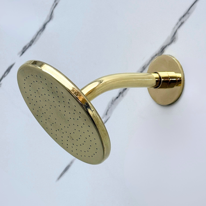 Unlacquered Brass Flat Rain Shower Head with Short Arm, Adjustable Brass Shower Head