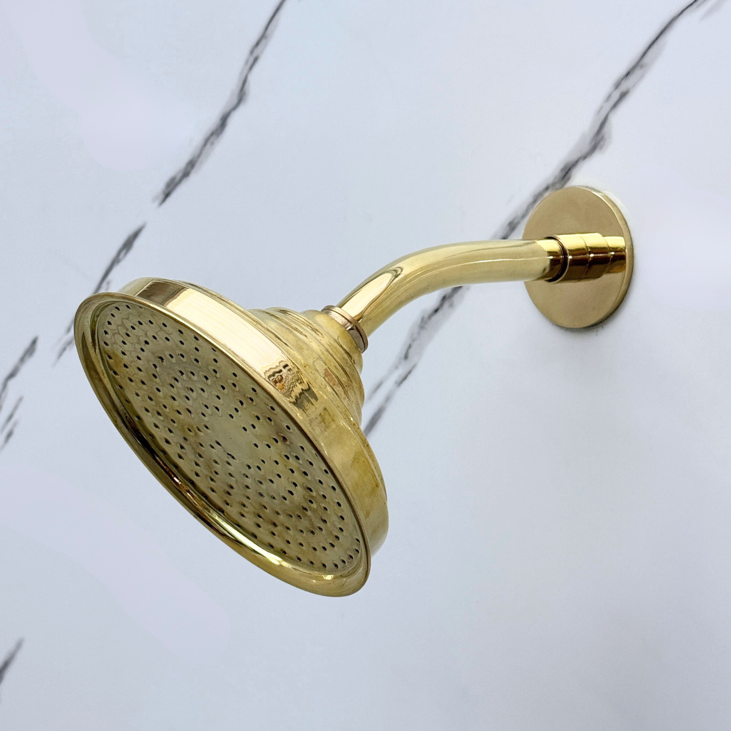 Unlacquered Brass Round Rain Shower Head with Short Arm, Adjustable Brass Shower Head