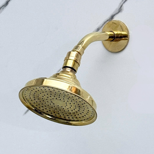 Unlacquered Brass Round Rain Shower Head with Short Arm, Adjustable Brass Shower Head
