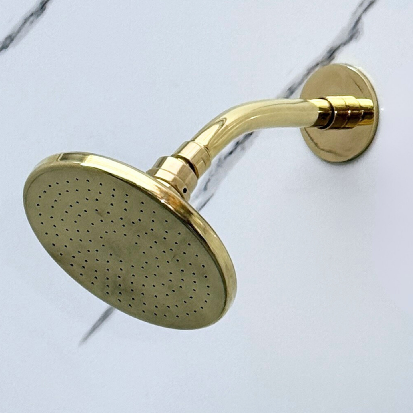 Unlacquered Brass Flat Rain Shower Head with Short Arm, Adjustable Brass Shower Head