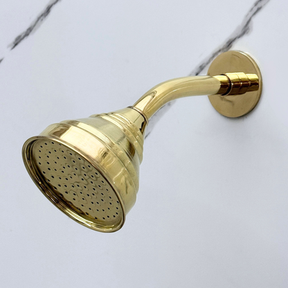 Unlacquered Brass Round Rain Shower Head with Short Arm, Adjustable Brass Shower Head