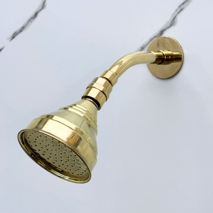 Unlacquered Brass Round Rain Shower Head with Short Arm, Adjustable Brass Shower Head