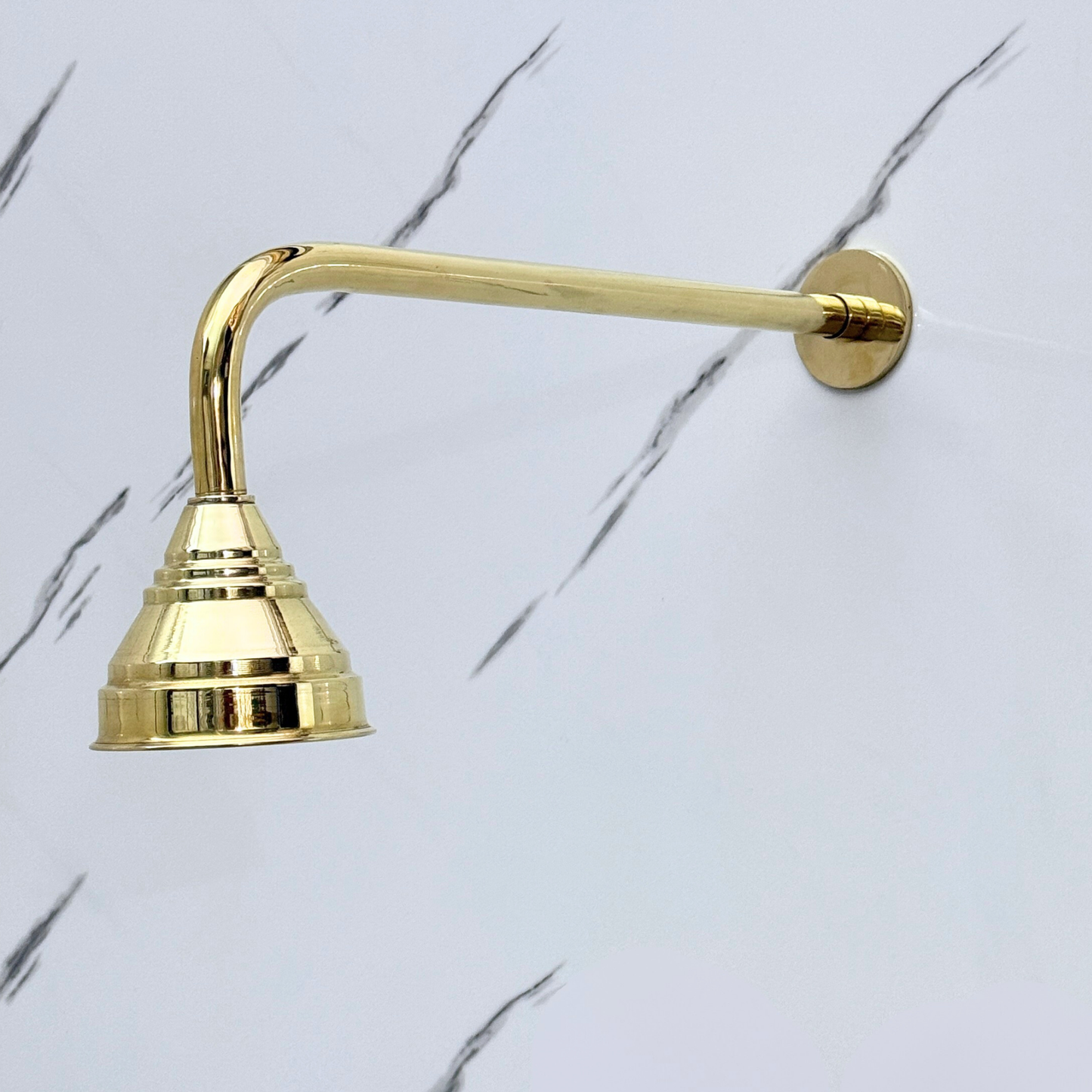Unlacquered Brass Round Rain Shower Head with Straight Arm, Adjustable Brass Shower Head