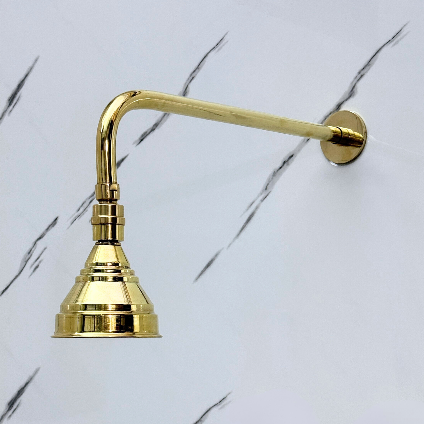 Unlacquered Brass Round Rain Shower Head with Straight Arm, Adjustable Brass Shower Head