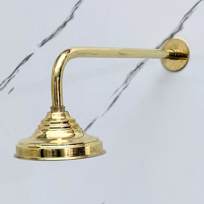 Unlacquered Brass Round Rain Shower Head with Straight Arm, Adjustable Brass Shower Head