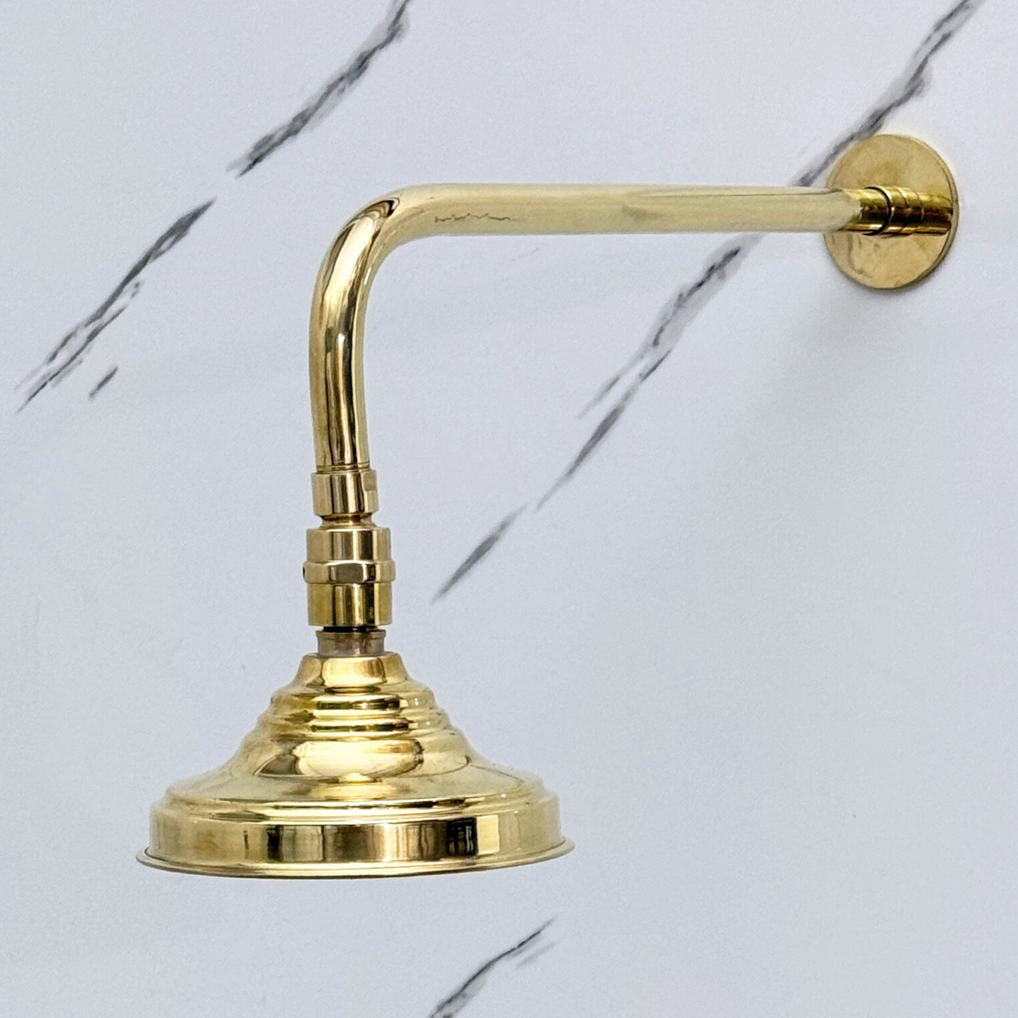 Unlacquered Brass Round Rain Shower Head with Straight Arm, Adjustable Brass Shower Head
