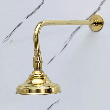 Unlacquered Brass Round Rain Shower Head with Straight Arm, Adjustable Brass Shower Head