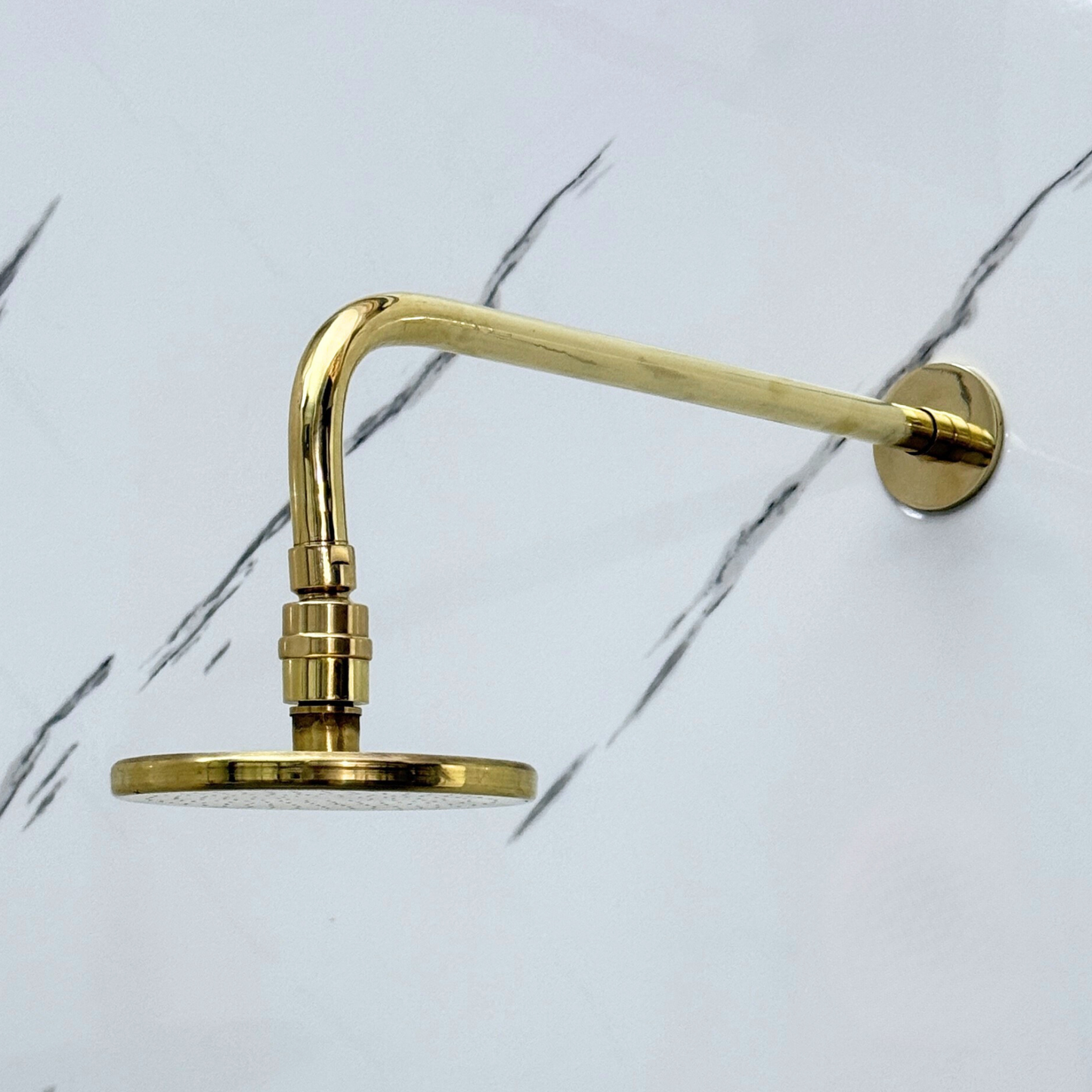 Unlacquered Brass Flat Rain Shower Head with Straight Arm, Adjustable Brass Shower Head