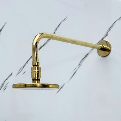 Unlacquered Brass Flat Rain Shower Head with Straight Arm, Adjustable Brass Shower Head