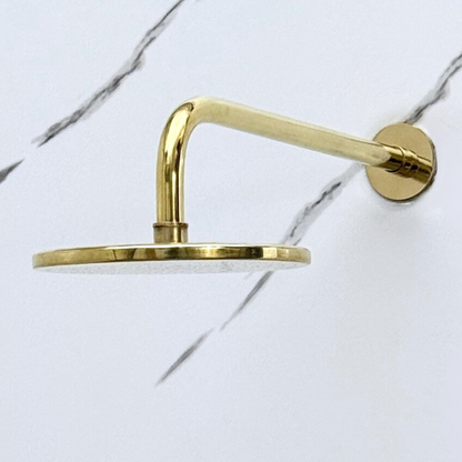 Unlacquered Brass Flat Rain Shower Head with Straight Arm, Adjustable Brass Shower Head