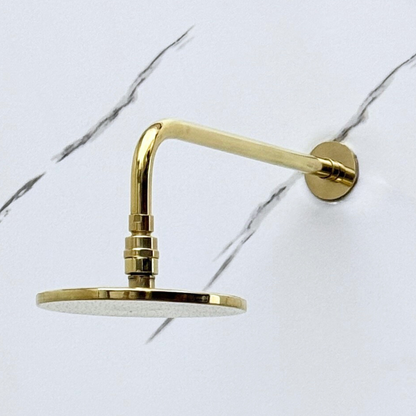 Unlacquered Brass Flat Rain Shower Head with Straight Arm, Adjustable Brass Shower Head