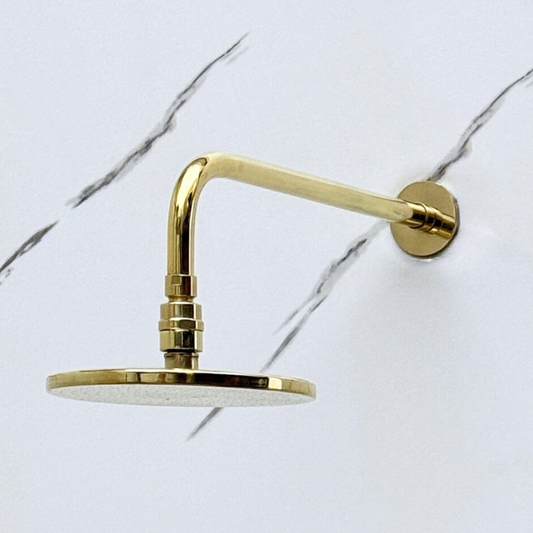 Unlacquered Brass Flat Rain Shower Head with Straight Arm, Adjustable Brass Shower Head
