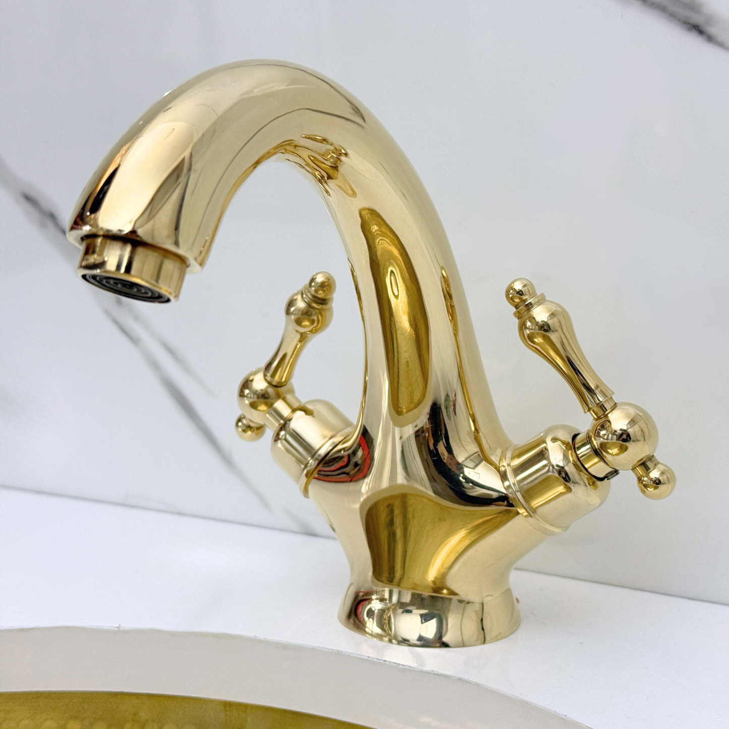 Unlacquered Brass Single Hole Bathroom Faucet with Lever Handles