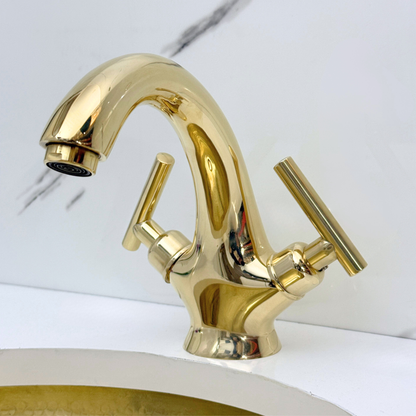 Unlacquered Brass Single Hole Bathroom Faucet with Lever Handles