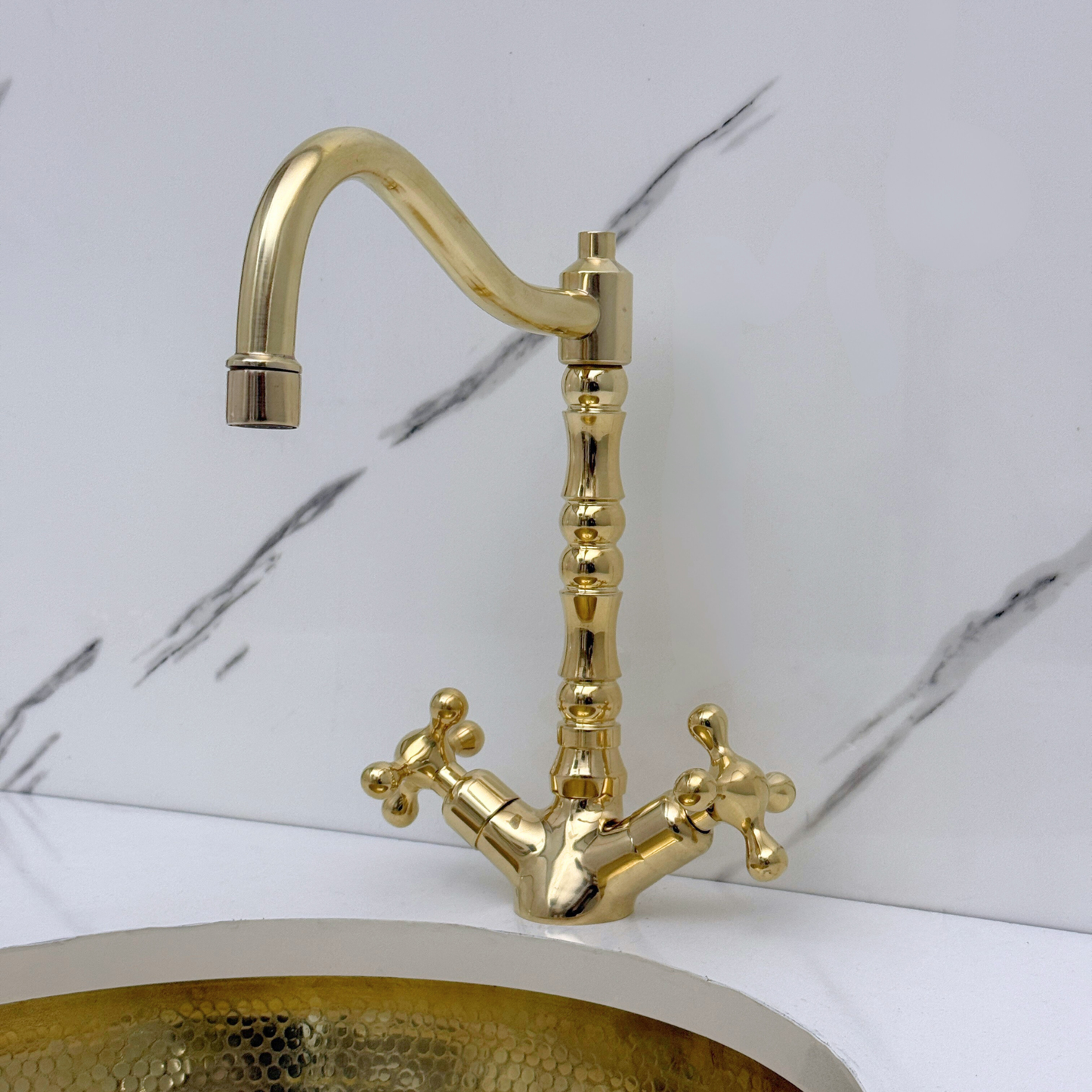 Unlacquered Brass Victorian Single Hole Faucet with Cross Handles