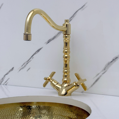 Unlacquered Brass Victorian Single Hole Faucet with Cross Handles