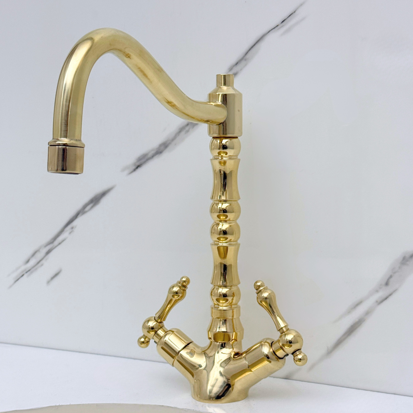 Unlacquered Brass Victorian Single Hole Faucet with Lever Handles