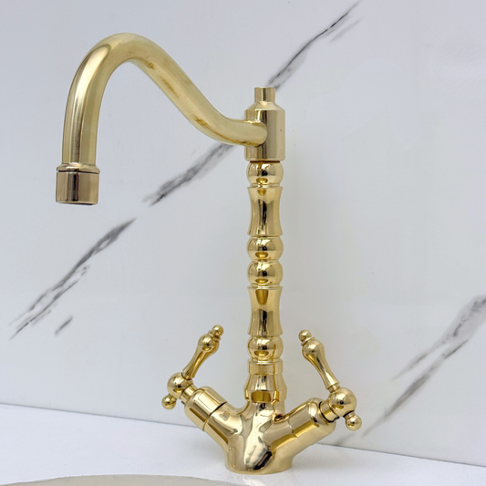 Unlacquered Brass Victorian Single Hole Faucet with Lever Handles