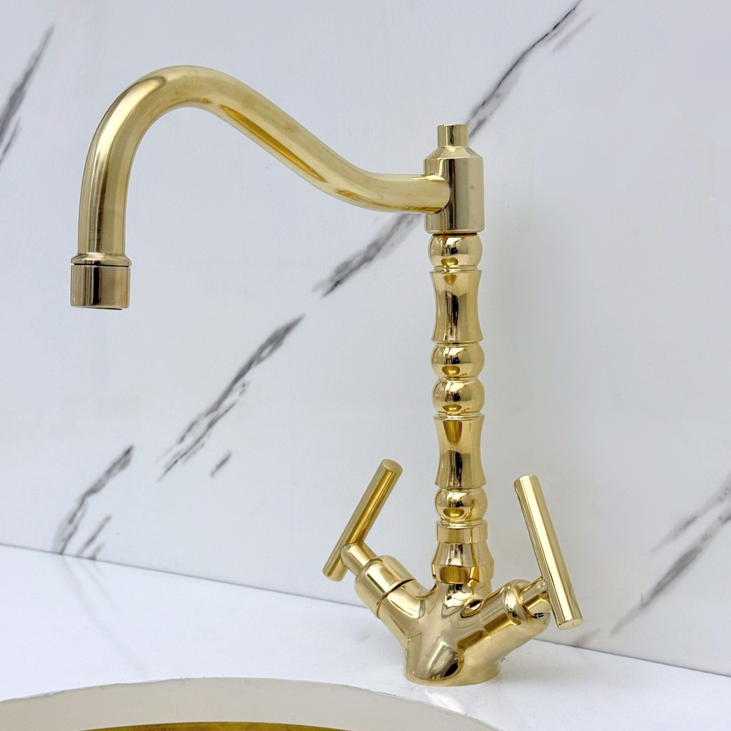 Unlacquered Brass Victorian Single Hole Faucet with Lever Handles