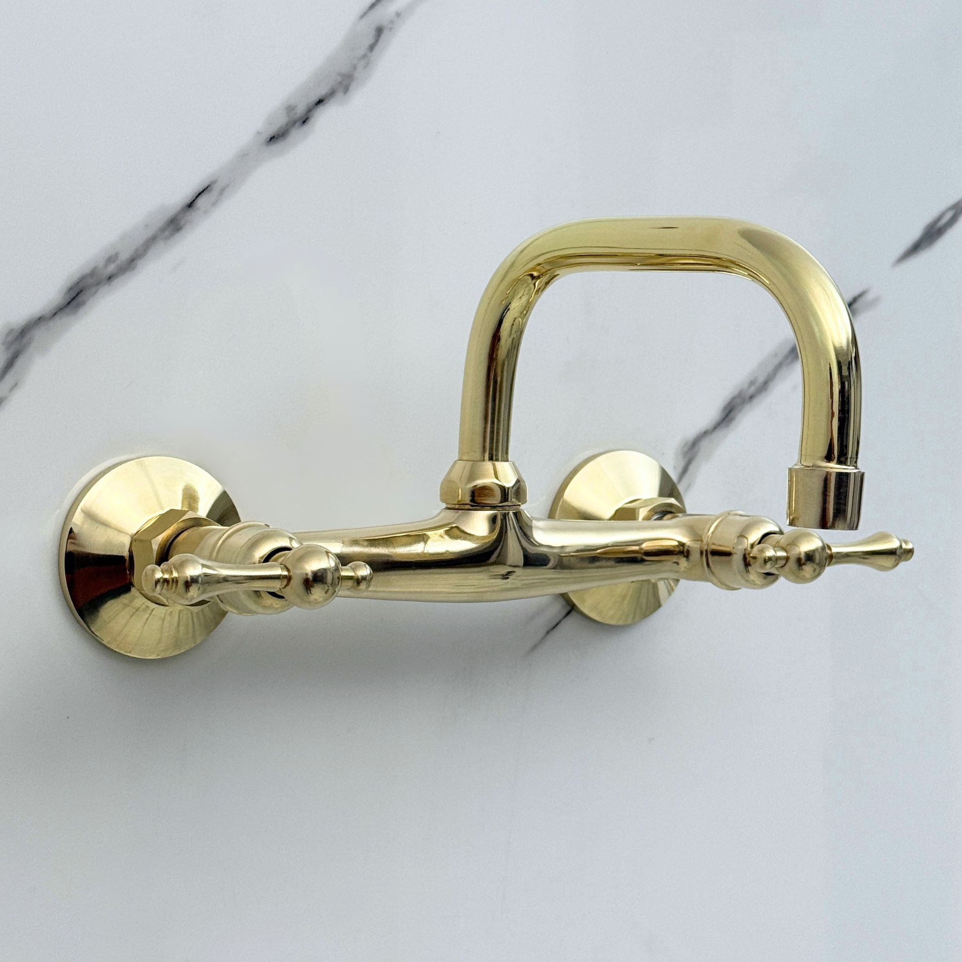 Unlacquered Brass Wall-Mount Bathroom Faucet 