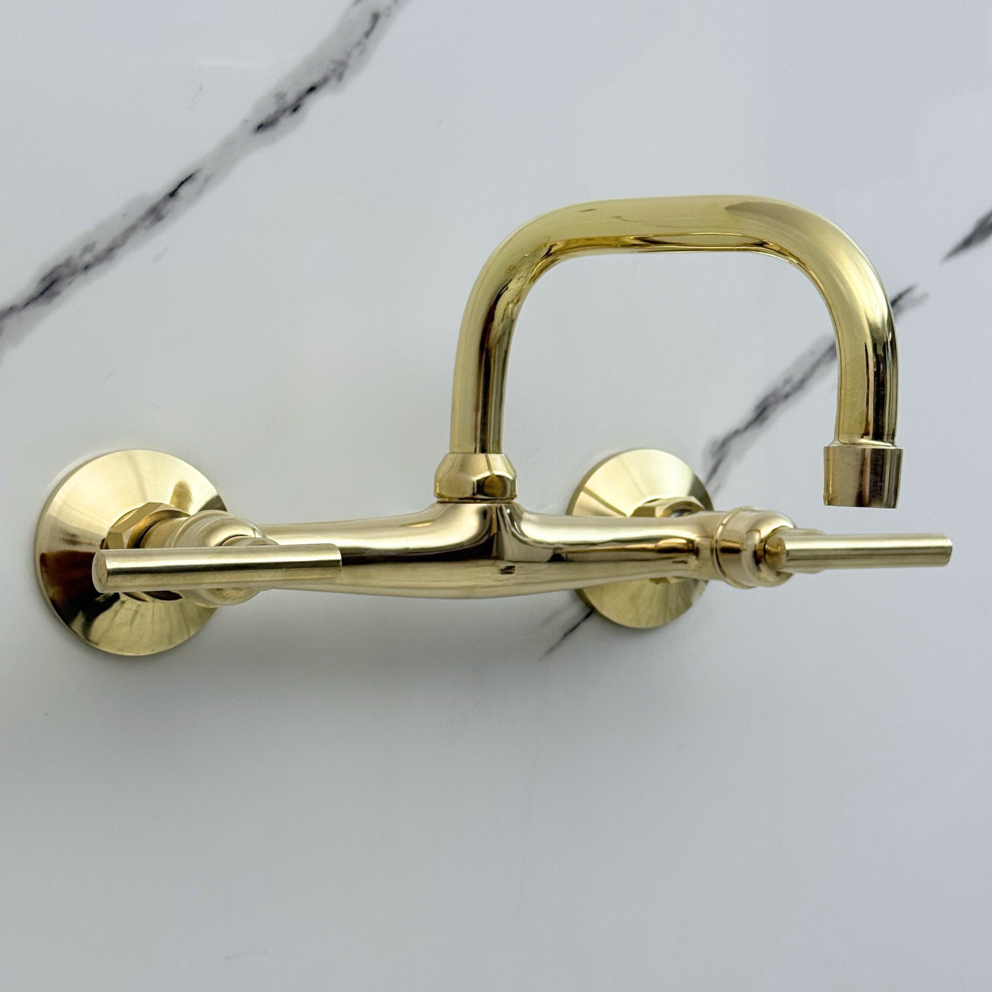 Unlacquered Brass Wall-Mount Bathroom Faucet 