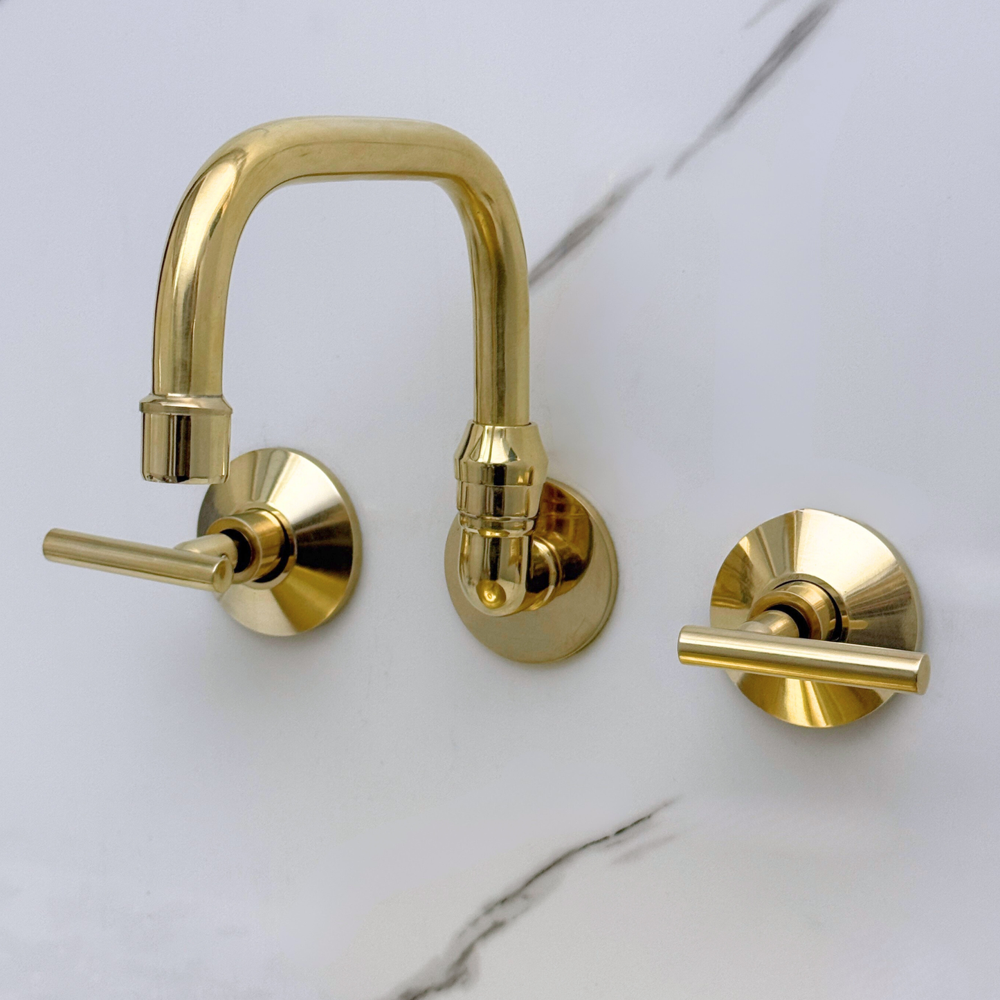 Unlacquered Brass Wall-Mount Bathroom Faucet with Lever handles