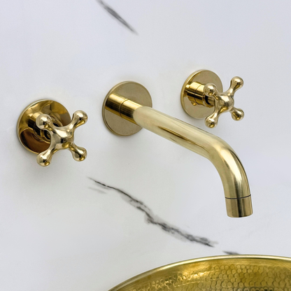 Unlacquered Brass Wall-Mount Faucet with Cross handles