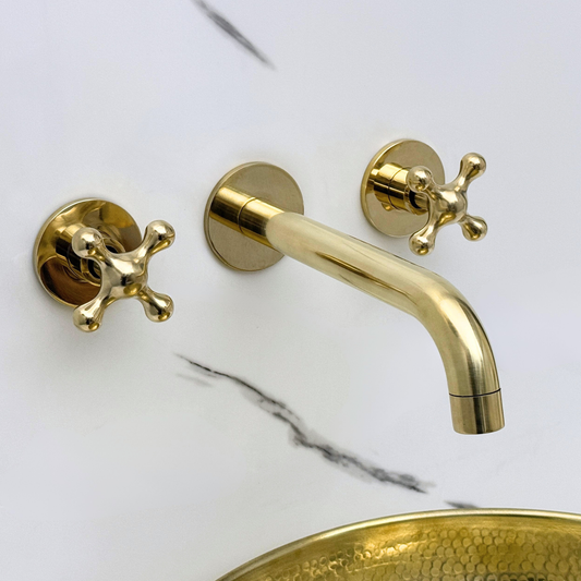 Unlacquered Brass Wall-Mount Faucet with Cross handles