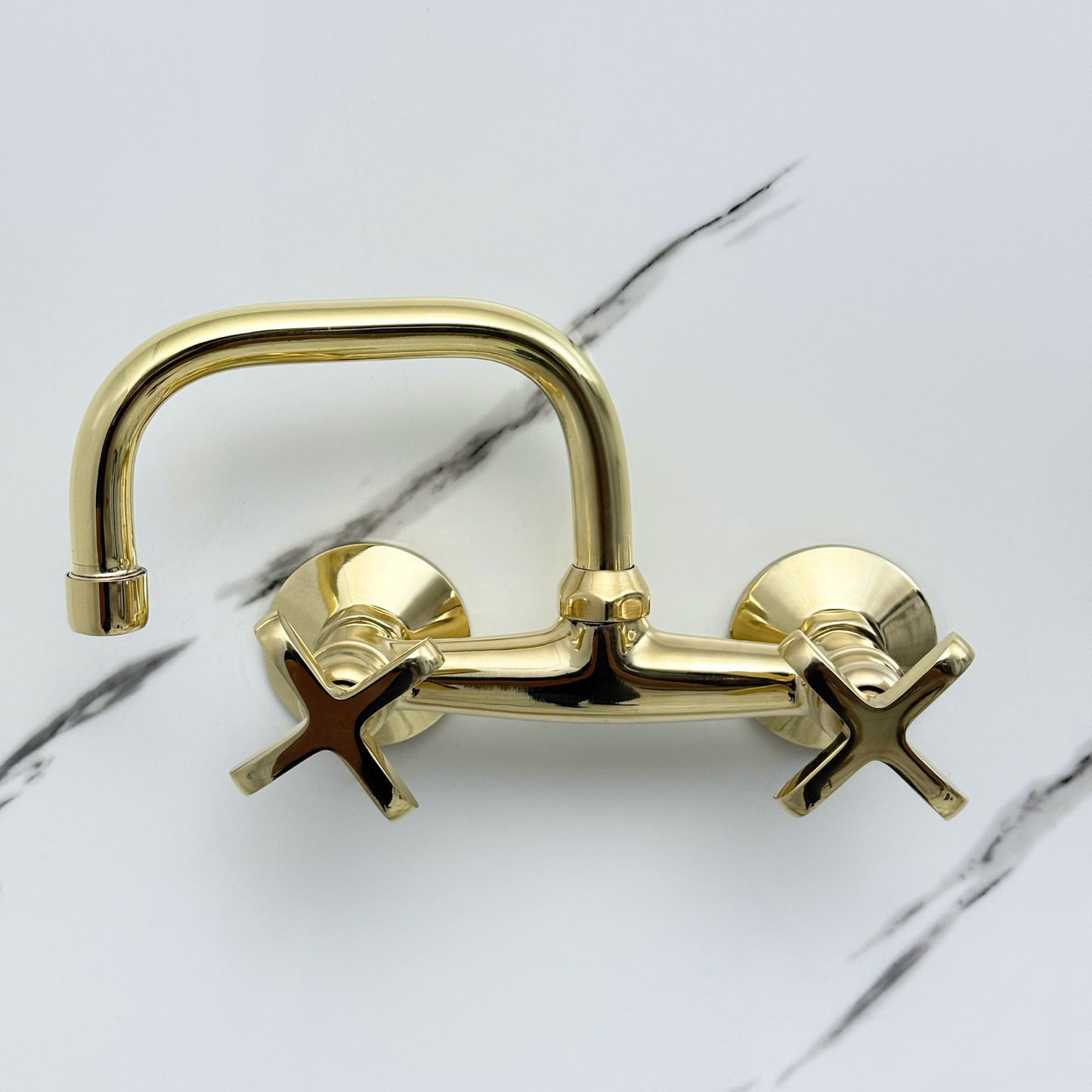 Unlacquered Brass Wall-Mount Bathroom Faucet with Cross handles