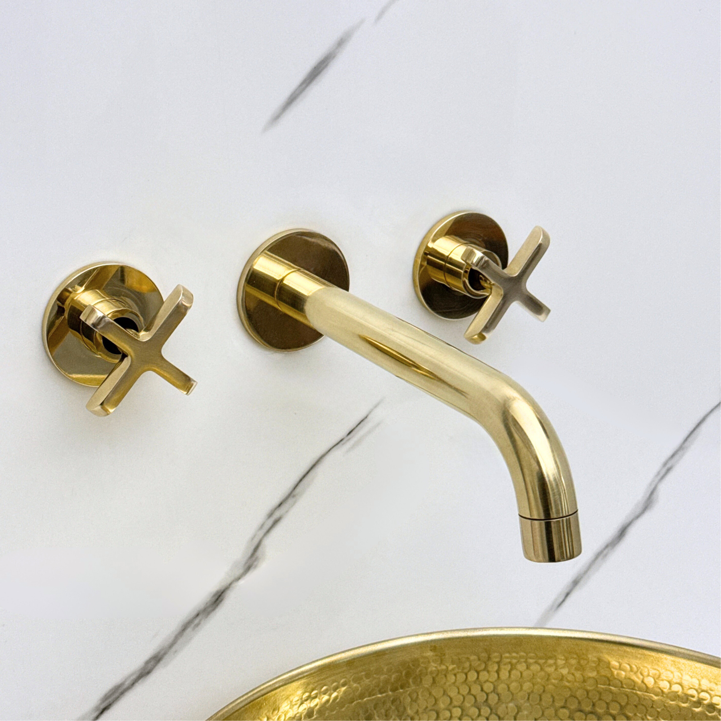 Unlacquered Brass Wall-Mount Faucet with Cross handles