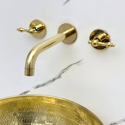 Unlacquered Brass Wall-Mount Faucet with Lever handles