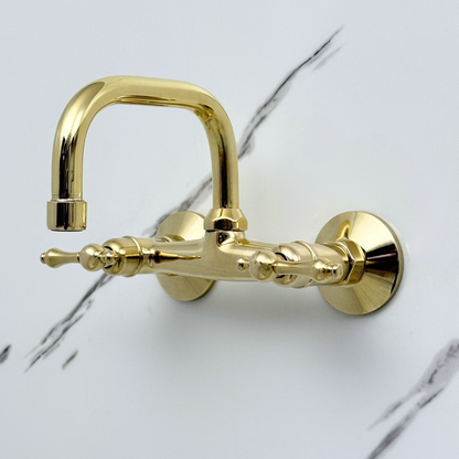 Unlacquered Brass Wall-Mount Bathroom Faucet with Lever handles