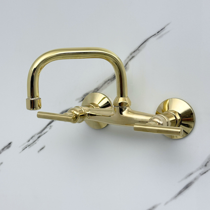 Unlacquered Brass Wall-Mount Bathroom Faucet with Lever handles