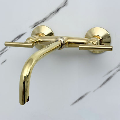 Unlacquered Brass Wall-Mount Bathroom Faucet with Lever handles