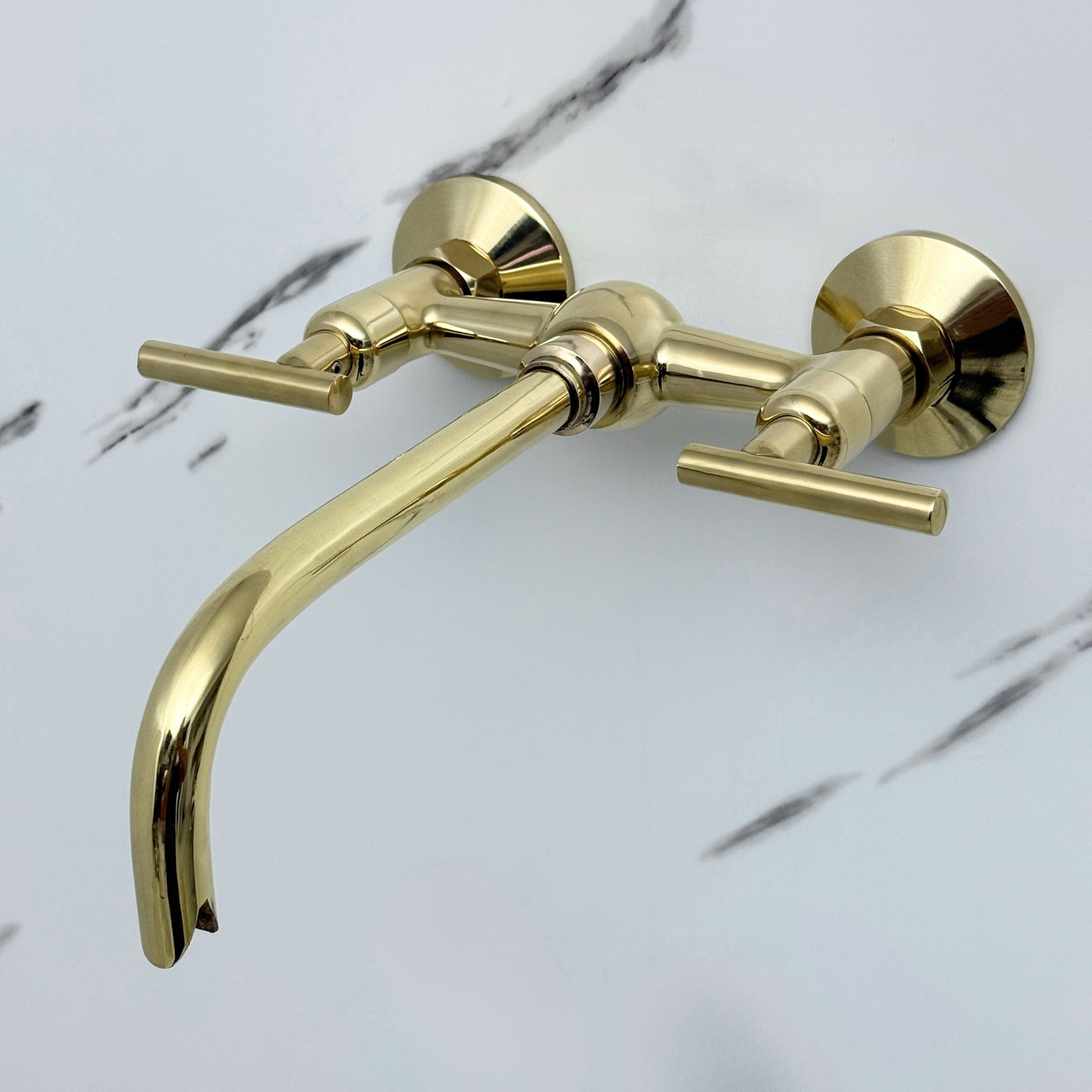 Unlacquered Brass Wall-Mount Bathroom Faucet with Lever handles