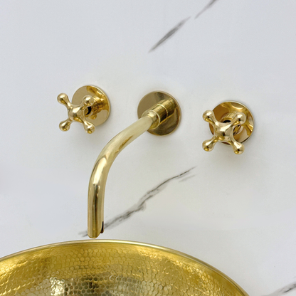 Unlacquered Brass Wall-Mount Sink Faucet with Cross handles