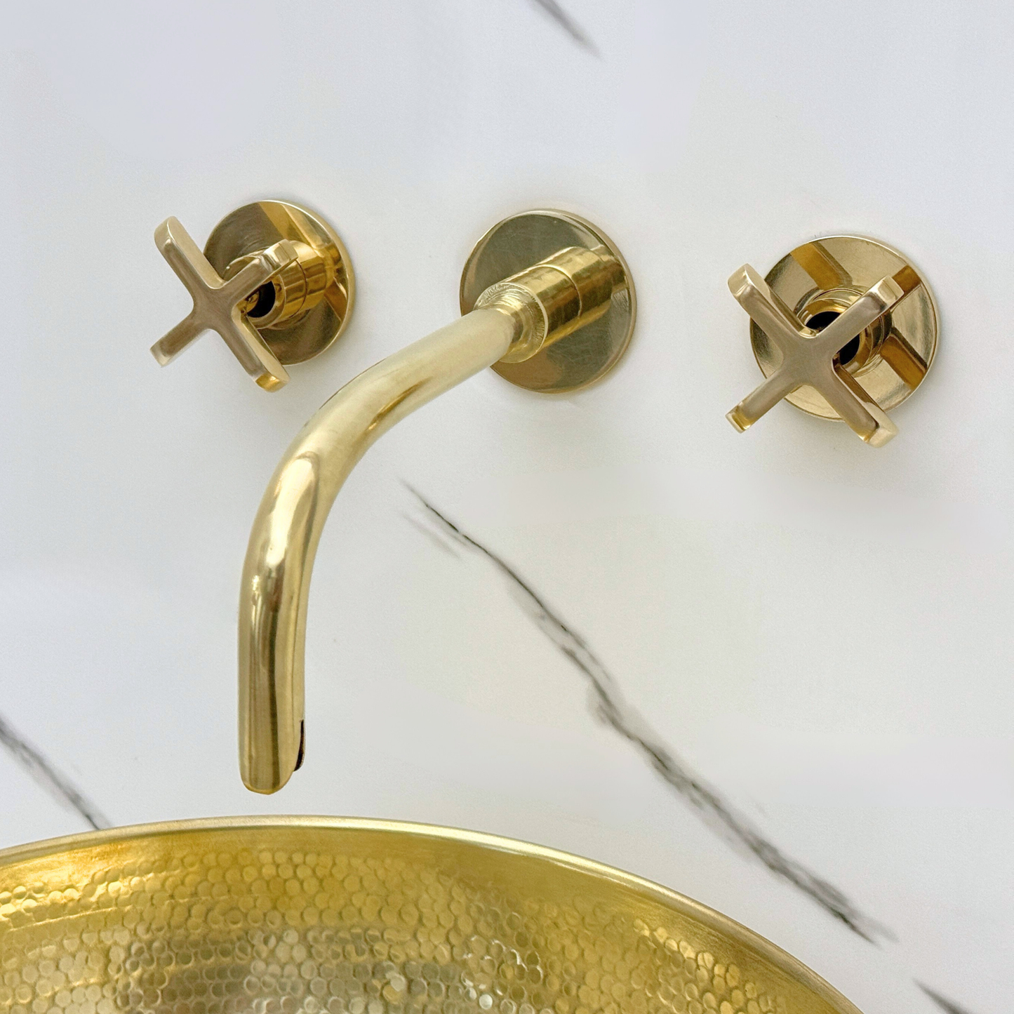 Unlacquered Brass Wall-Mount Sink Faucet with Cross handles